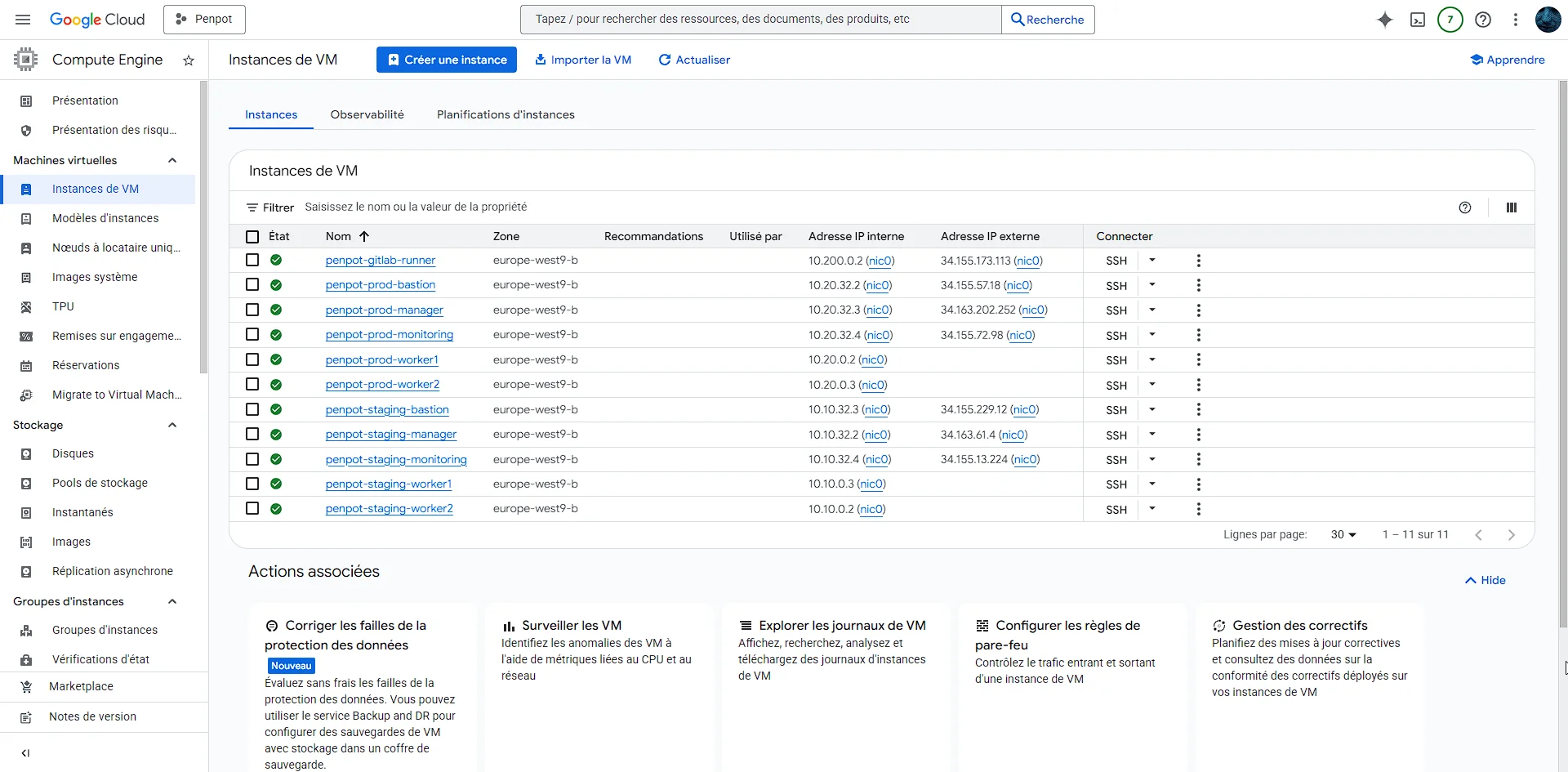 Console GCP - Instances VM