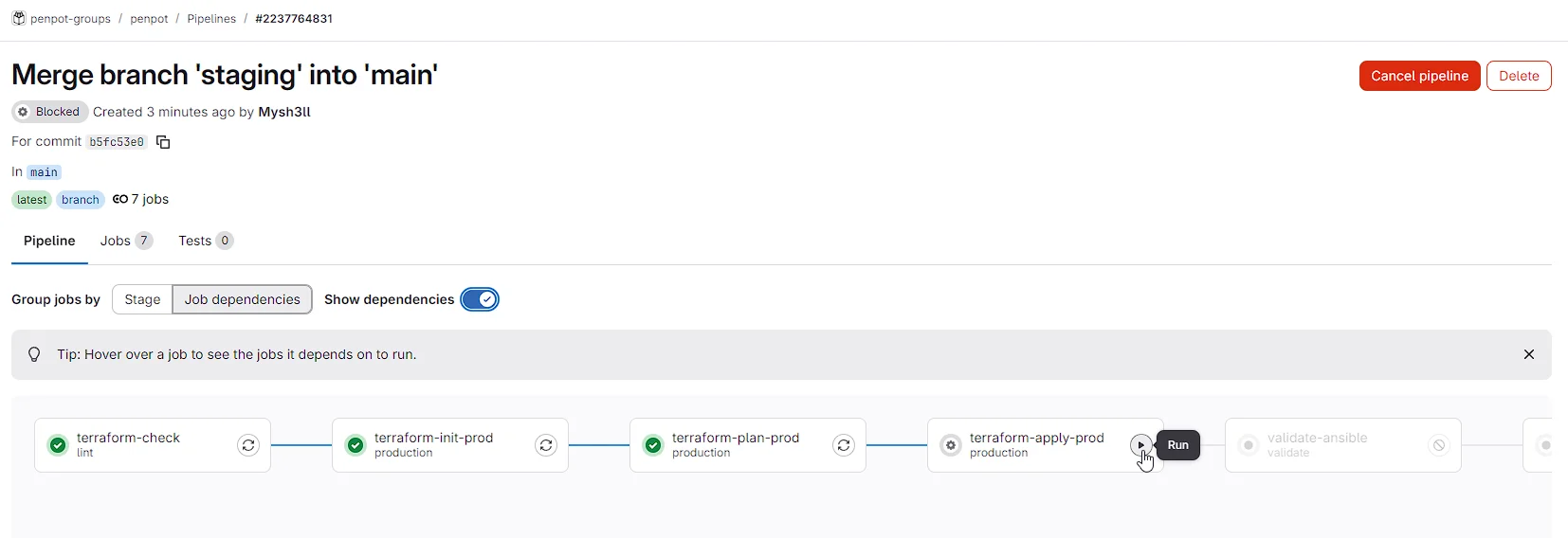 Validation manuelle Terraform Production